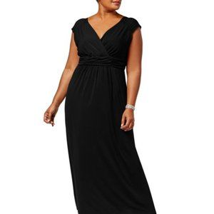 NY Collection Women's Dress/Gown Solid Black V-neck Ruched Empire Size 3x NWT